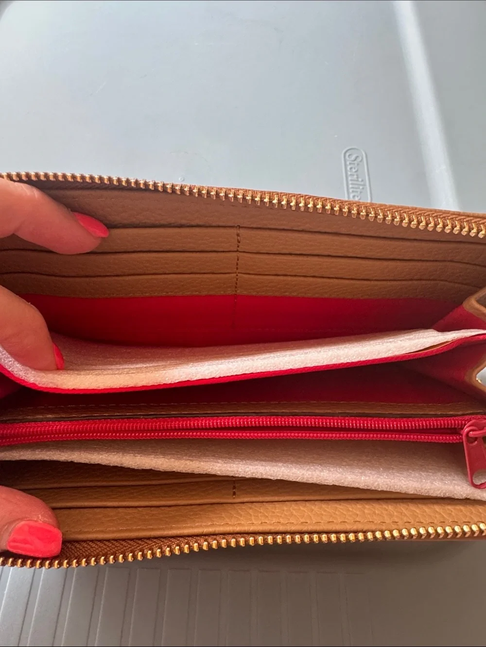 Dooney & Bourke Pebbled Leather Zip Wristlet in Camel/Tan